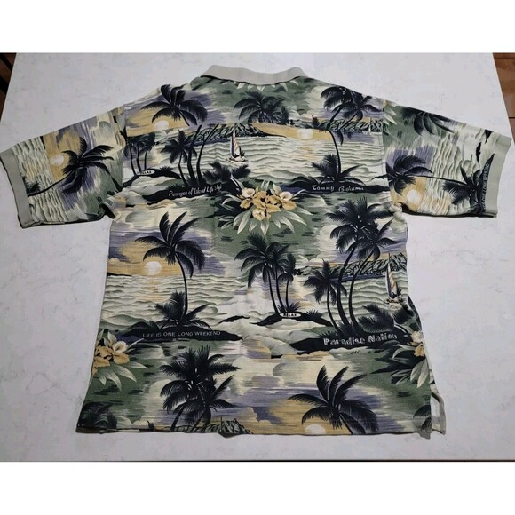 Vtg Tommy Bahama RELAX Polo Hawaiian Floral Tropical Beach Sailboat Size L EUC - Picture 2 of 10